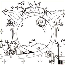 An original level concept sketch, probably an alternate design for Green Hill Zone, which did go through several of them before it was finalised.