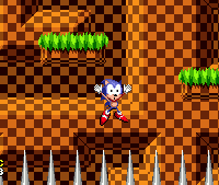 When you touch a harmful obstacle without any rings, or get crushed or fall to your death at any time, you'll lose a life. Sonic will fall out of the screen, assuming this, rather dramatic pose.