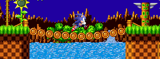Log bridges descend slightly under Sonic's weight in classic style.