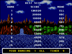 Like any self respecting coin-op, the arcade port of the game allowed players to immortalise their best scores on a scoreboard.