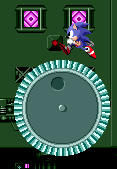The rotating cog wheels will send Sonic spinning around on their circumferences. Start rolling to increase your speed dramatically and a well timed jump could send you soaring in the air.