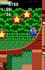 There are numerous long drops in the level, many with curved corners at the bottom that Sonic can use to roll back up one side, after dropping down the other.