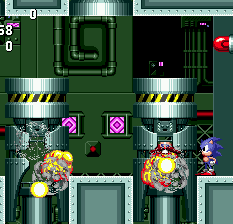 Dr. Eggman's plans are finally kaput. Watch as his machine starts exploding and he escapes in a tube to the side.
