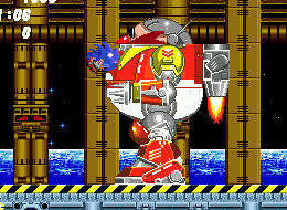 The best place to hit the mech is right on the chest. While it's standing still, you can just about leap over its spiked hands, but you must be very accurate.