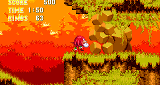 Knuckles can't climb the dizzy heights of Sonic's route to the boss, so he simply smashes his way through this secret passage, to his own battle arena, just below.