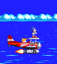 Sonic and Tails begin the game on their way to the disturbance in the ocean..