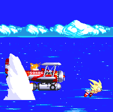 Deciding he'll be quicker himself, Sonic ditches his buddy by leaping off-screen into the sea, but then dashes across as Super Sonic. Mainly to prove to us that he has the emeralds. Alright Sonic, we've all had a bit to drink, no need to show off..