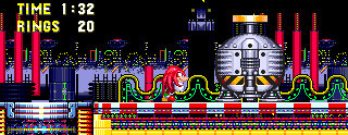 Curiously, Knuckles has no boss in the act. He comes up to this room from underneath where he conveniently finds an unguarded animal capsule with which he can get off, scot free!
