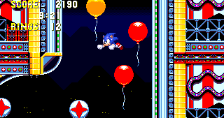 Shortly before the final checkpoint, you need to carefully use these balloons, leading up toward a high ceiling, and find the ring's corridor on the top right hand side.