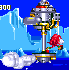 Knuckles' boss is just that little bit harder where the pole lifts the platform up toward the craft periodically, which does nothing to aid Knuckles' weak jump.