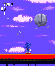 As always seems to be the case, one explosion is contagious, and leads to the destruction of the whole satellite once again! The platform falls away and Sonic turns to gaze on at the demise of the Death Egg in the distance, as the skies turn blue again.
