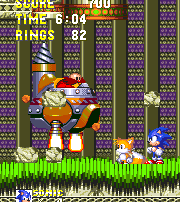 Near the end of the act, Eggman appears, this time on the left side of the room, and causes a final earthquake, but this one creates some serious shifts in the landscape..