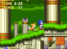 As Sonic or Tails, if you just walk up this slope, after meeting Eggman, the earthquake he set off will actually restructure the floor and redirect it downwards. This leaves the pillar barrier impossible to break with a spin dash once the slope has shifted..