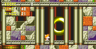 The first ring is found on the first part of the Tails shortcut of Point #5. As you come down the loop and long pillar, jump off to the left of it rather than the right.
