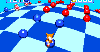 There are blue spheres and red spheres. Your aim is to collect all the blue spheres, however touch a red sphere and you return to the game - to make it even more complicated, blue spheres turn into red ones after being collected!