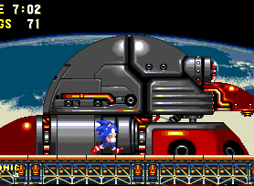 ..The ground collapses behind you and as you make your way forward, you'll notice the structure is actually the back of the head of an all new, colossal Eggman mech!