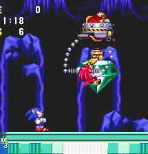 ..Knuckles manages to catch up with the dastardly doctor and cling onto the Emerald, as Sonic follows automatically. Feel free to try and help him out at this point by attacking Eggman, though sadly it will be to no effect, as electrical arms begin to protrude from the craft..