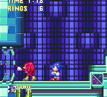 ..Luckily Knuckles snaps out of it, gets up and (slightly smuggly) knocks through the door with his fist. Follow him through..