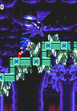 As Sonic, the Death Egg is clearly visible across the level, notably towards the end as you ascend the thin staircase..