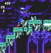 As Sonic climbs the intimidating staircase upwards, the Death Egg hangs menacingly overhead..