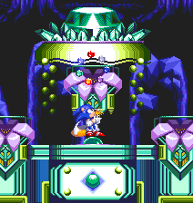 Hop in and you'll find yourself in the Hidden Palace Zone, in front of the Master Emerald and several empty pedestals. Your Chaos Emeralds will take to the air and congregate mysteriously above you..