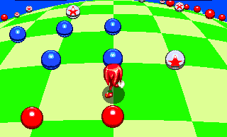 There are blue spheres and red spheres. Your aim is to collect all the blue spheres, however touch a red sphere and you return to the game - to make it even more complicated, blue spheres turn into red ones after being collected!