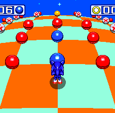 Blue spheres are frequently arranged in squares of at least 3x3. If you collect all of the ones around the outside of the square, and thereby boxing in some of the blue spheres inside...