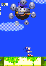 The second round with this new mysterious foe echoes the boss of Metropolis Zone from Sonic 2, in which he is constantly surrounded by a hoola hoop of dangerous orbs.
