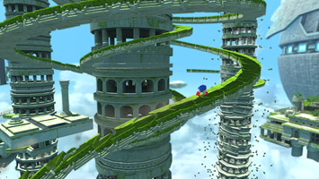 Both acts end in a climactic dash around a spiralling path as it crumbles around you. A great nod to a classic Sonic moment.