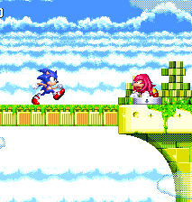 ..Knuckles has drawn a bridge across the gap, allowing you to cross. Bid him farewell and go! Stop the Death Egg before it's too late!