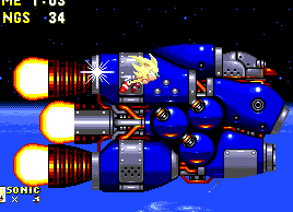 After a minute or so, Sonic locates Eggman's escape pod, which conceals the mech inside it..