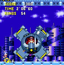 Eggman's craft will start to lower after a bit, in the center, and then will begin to roll towards you on those four blades..