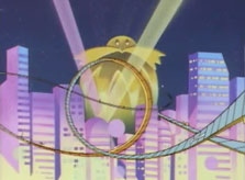The movie ends as the pair race off through the looping road, as the giant Eggman monument looks on.