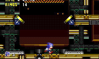 A unique pinball style area, filled with springs and zippers exists towards the end of the zone, whose appearance changes depending on timezone. In the Present it takes place against a huge, half-built Eggman statue.