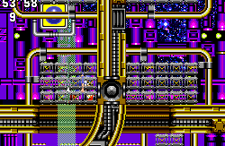 ..Just jump into the yellow panels with blue spheres on them to switch which path is active. Notice that the panel is now behind the pipe running across it, meaning that the background path is activated. Now you can walk across, behind the vertical route.